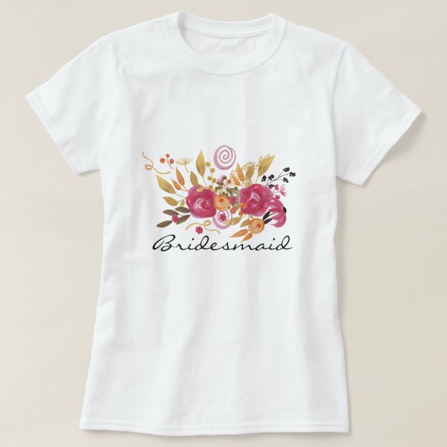Rosa und orange Blume Bouquet Bridesmaid T-Shirt (Design vorne)