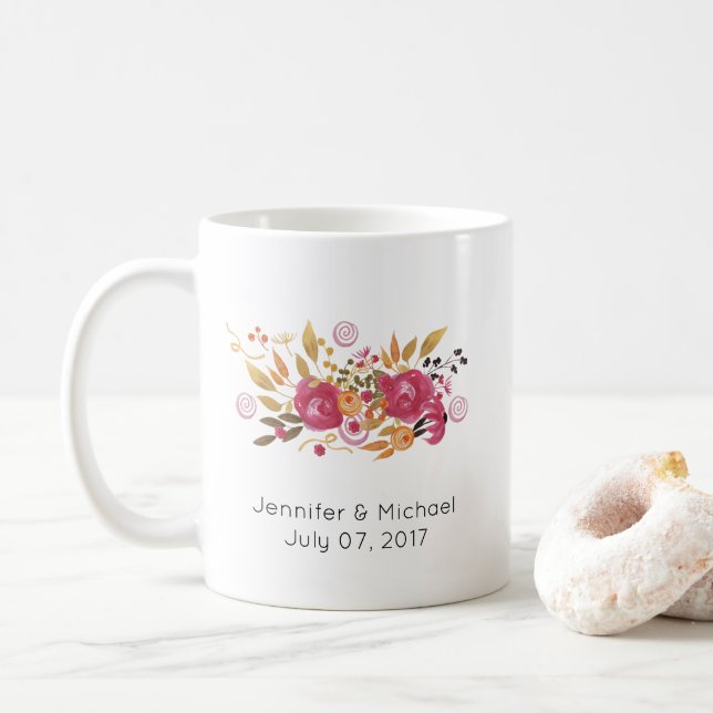 Rosa und orange Blume Bouquet Wedding Kaffeetasse (Mit Donut)