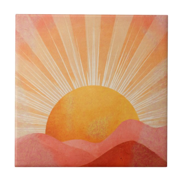 Rosa und Orange Boho Sonnenaufgang Fliese (Vorderseite)