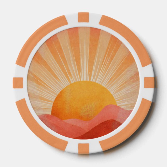 Rosa und Orange Boho Sonnenaufgang Pokerchips (Vorderseite)