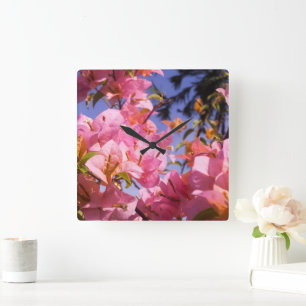 Rosa und Orange Bougainvillea-Blüten gemischt Quadratische Wanduhr