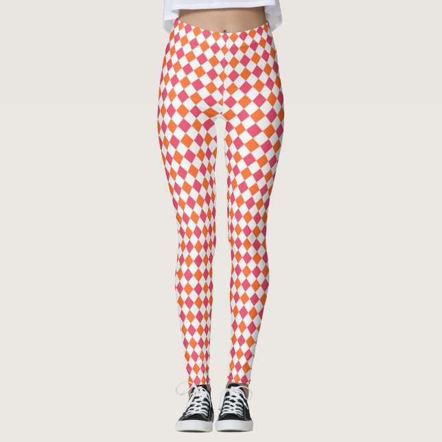 rosa und orange Diamantmuster Leggings (Vorderseite)