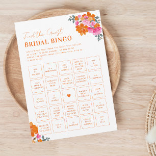Rosa und Orange Finden Sie das Bridal Bingo Game Einladung