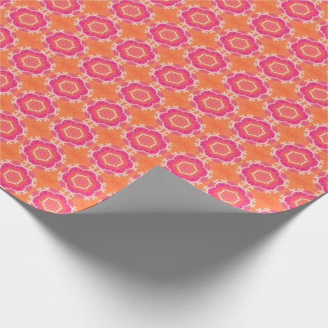Rosa und orange geometrisches Muster Geschenkpapier (Ecke)