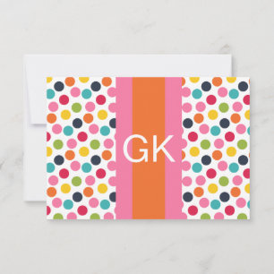 Rosa und orange gepunktete Monogramm-Flat-Notizkar Einladung
