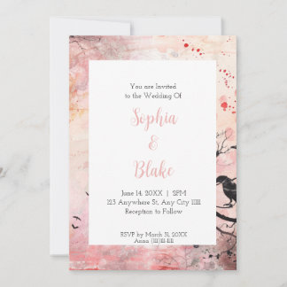 Rosa und orange gotische Aquarell-Hochzeit Einladung