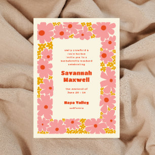 Rosa und Orange Groovy Blüten Boho Junggesellinnen Einladung