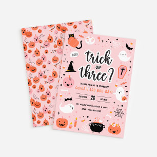 Rosa und Orange Halloween 3. Geburtstag Einladung
