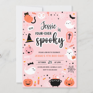 Rosa und Orange Halloween 4. Geburtstagseinladung  Einladung