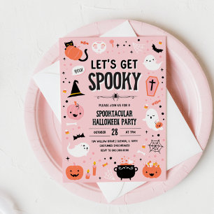Rosa und Orange Halloween-Einladung - Lasst uns sp Einladung