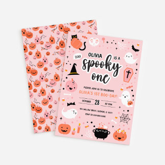 Rosa und Orange Halloween-Einladung zum 1. Geburts Einladung