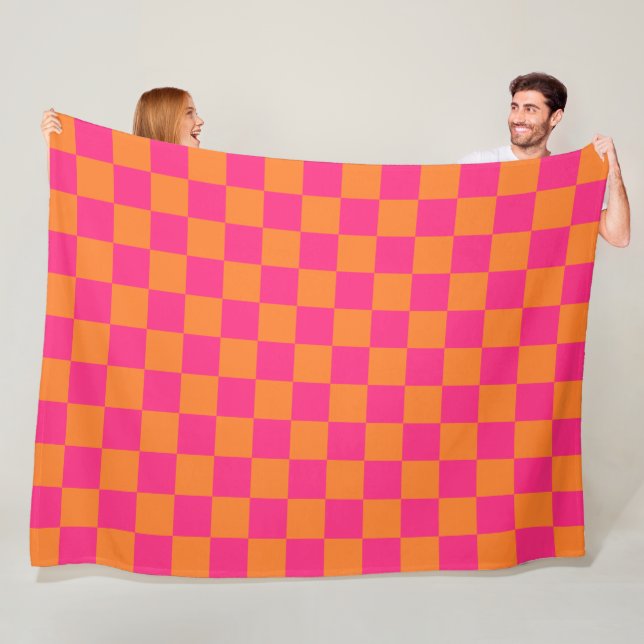 Rosa und Orange kariertes Muster Fleecedecke (Beispiel)