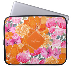 Rosa und orange lebendige Sommergarten Monogram Bl Laptopschutzhülle