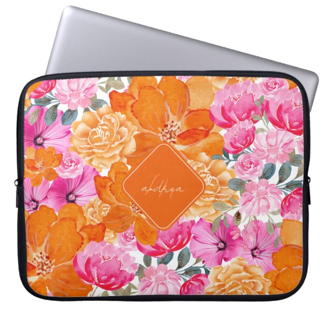 Rosa und orange lebendige Sommergarten Monogram Bl Laptopschutzhülle (Vorderseite)