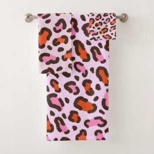 Rosa und orange Leoparden-Tierdruck Badhandtuch Set