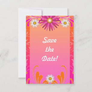 Rosa und orange leuchtende Blumen Hochzeit im Somm Save The Date