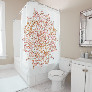 Rosa und Orange Mandala auf weißem Glam Duschvorhang