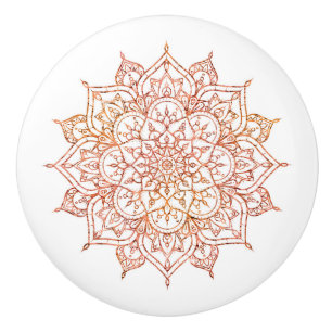Rosa und Orange Mandala auf weißem Glam Keramikknauf