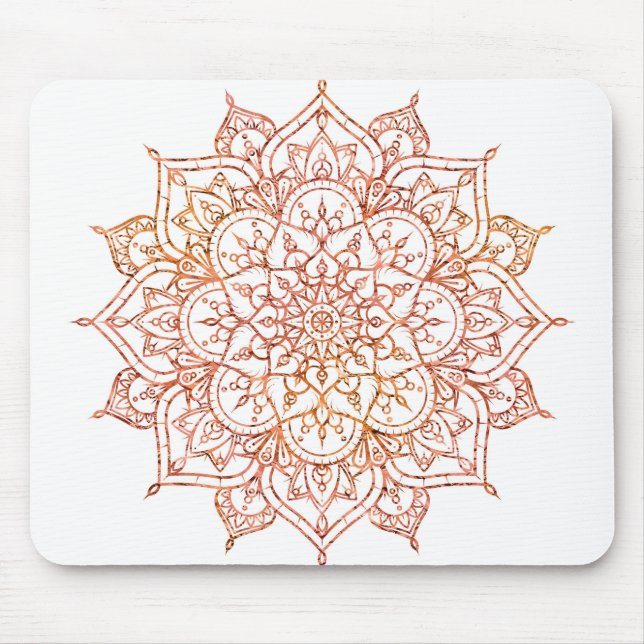Rosa und Orange Mandala auf weißem Glam Mousepad (Vorne)