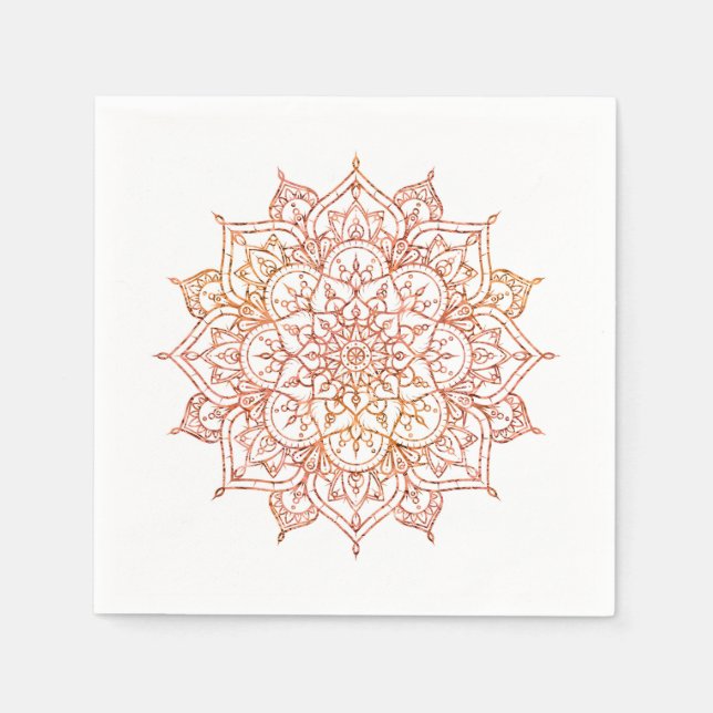 Rosa und Orange Mandala auf weißem Glam Serviette (Vorderseite)