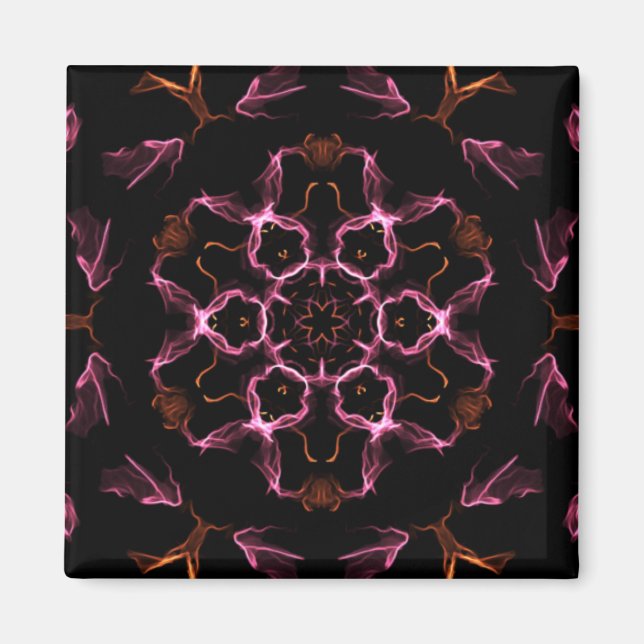 Rosa und Orange Mandala im schwarzen Hintergrund Magnet (Vorne)