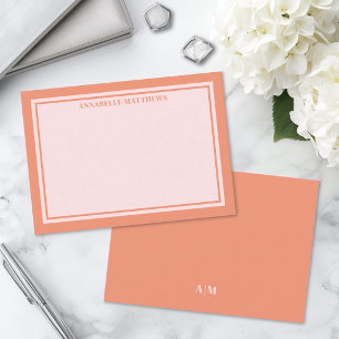 Rosa und Orange Minimalistisches Monogramm Mitteilungskarte