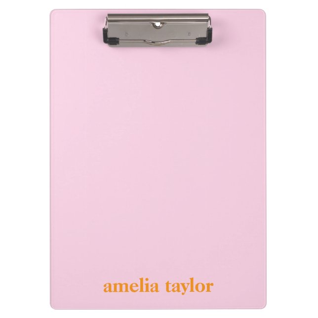 Rosa und orange personalisierter Lehrername Klemmbrett (Vorderseite)