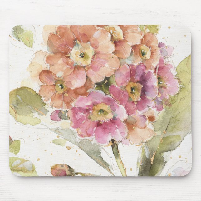 Rosa und orange Primel Mousepad (Vorne)