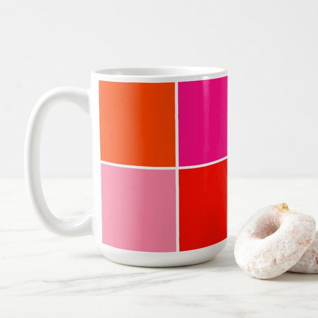 Rosa und orange Quadrate Kaffeetasse (Mit Donut)
