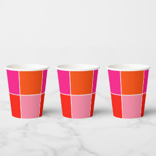 Rosa und Orange Quadrate Pappbecher