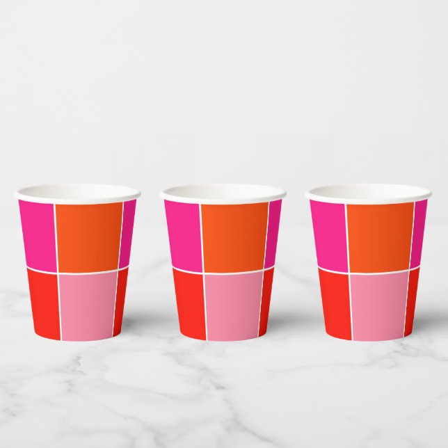 Rosa und orange Quadrate Pappbecher (Multi)