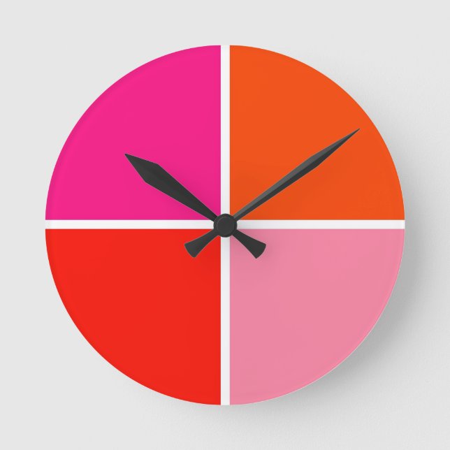 Rosa und orange Quadrate Runde Wanduhr (Vorderseite)