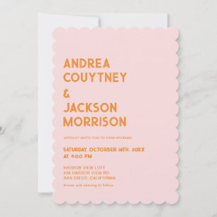 Rosa und Orange Retro Boho Hochzeit Einladung