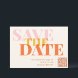 Rosa und orange Retro Modernes Bat Mitzvah QR Code Save The Date<br><div class="desc">Rosa und orange Retro Moderne Bat Mitzvah QR Code Save the Date</div>