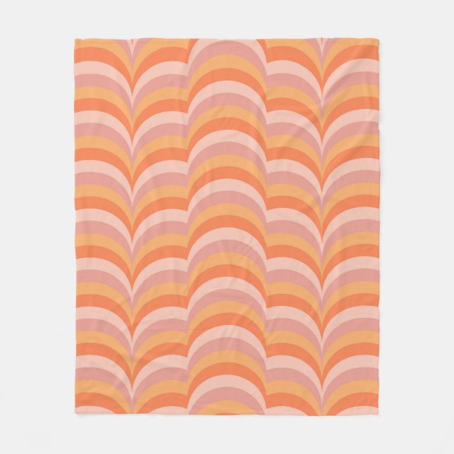 Rosa und orange Retro-Stil-Kurvenmuster Fleecedecke (Vorderseite)