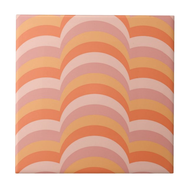 Rosa und orange Retro-Stil Kurvenmuster Fliese (Vorderseite)