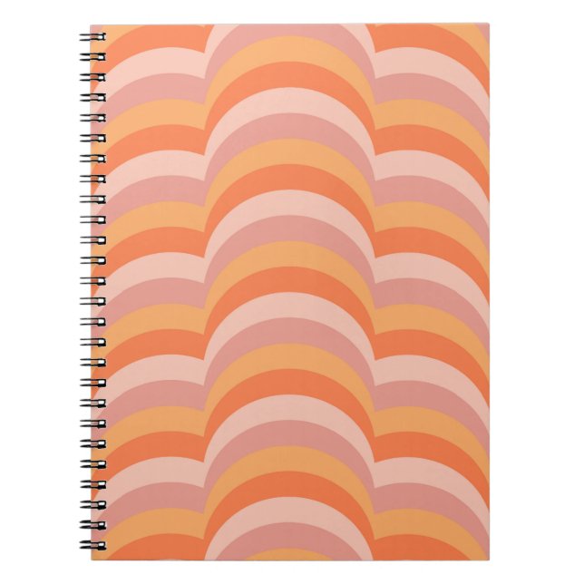 Rosa und orange Retro-Stil-Kurvenmuster Notizblock (Vorderseite)