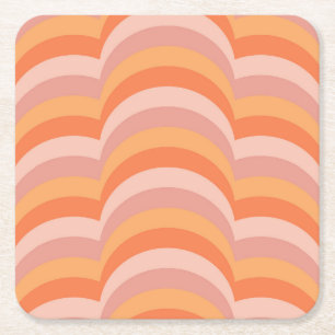 Rosa und orange Retro-Stil-Kurvenmuster Rechteckiger Pappuntersetzer