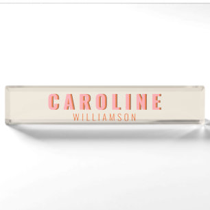 Rosa und Orange Retro-Typografie Kreative Moderne Namensplakette