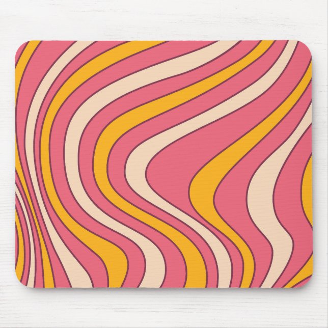Rosa und orange Retro-Wellen Mousepad (Vorne)