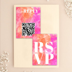Rosa und Orange RSVP-Karten für Hochzeits-QR-Code RSVP Karte