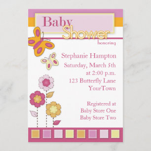 Rosa und orange Schmetterlings-Babyparty-Einladung Einladung