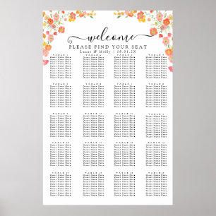 Rosa und orange Sommerblumen Sitzordnung Poster