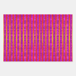 Rosa und Orange, Streifen, Kariert, Polka-Punkte Geschenkpapier Set