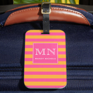 Rosa und orange Streifen Monogramm Gepäckanhänger