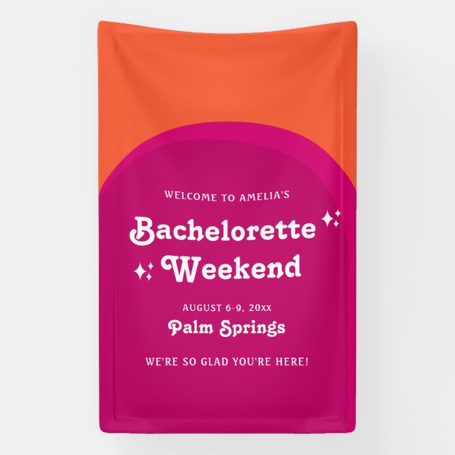 Rosa und orange Sunset Retro Bacheloretto Wochenen Banner (Vertikal)