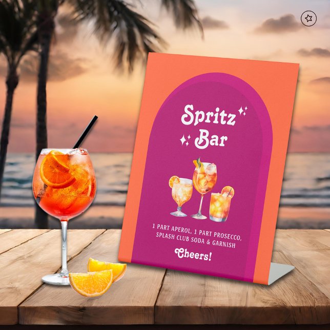 Rosa und Orange Sunset Retro Spritz Bar Sockelschild (Von Creator hochgeladen)