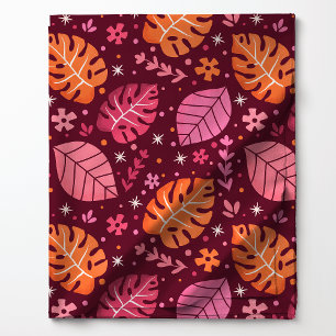 Rosa und Orange Tropicales Monstera-Blatt-Muster Stoff