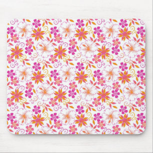 Rosa und orange tropische Blumenmuster Mousepad