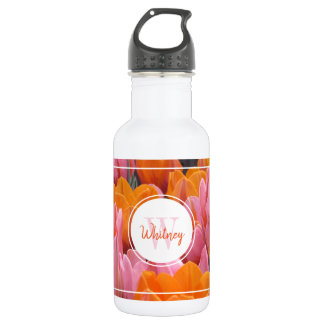 Rosa und orange Tulissen Monogramm Wasser Flasche Edelstahlflasche